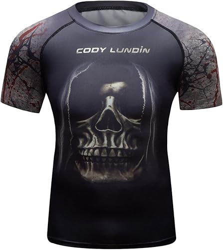 Camiseta deportiva de compresión con gráficos 3D para hombre, camiseta deportiva de manga corta, cuello redondo, camiseta deportiva sin mangas