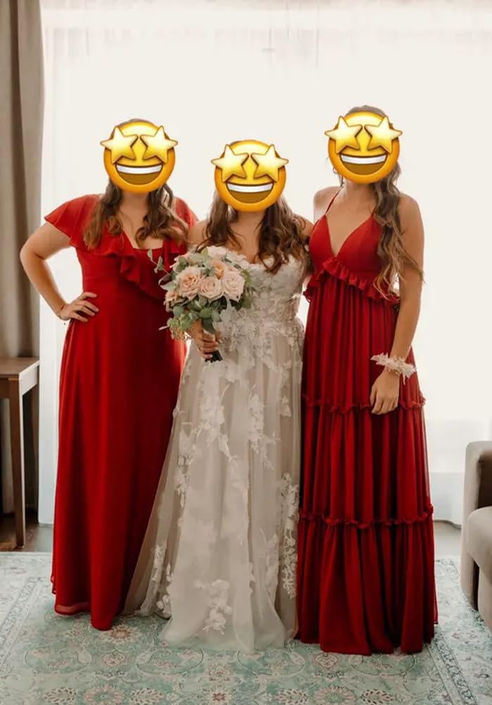 Principessa Damigella D'Onore Abito Da Spaghetti Cinghie Prom Abiti Da Sera A Livelli Chiffon Formale Partito Maxi Abito ZMKI807