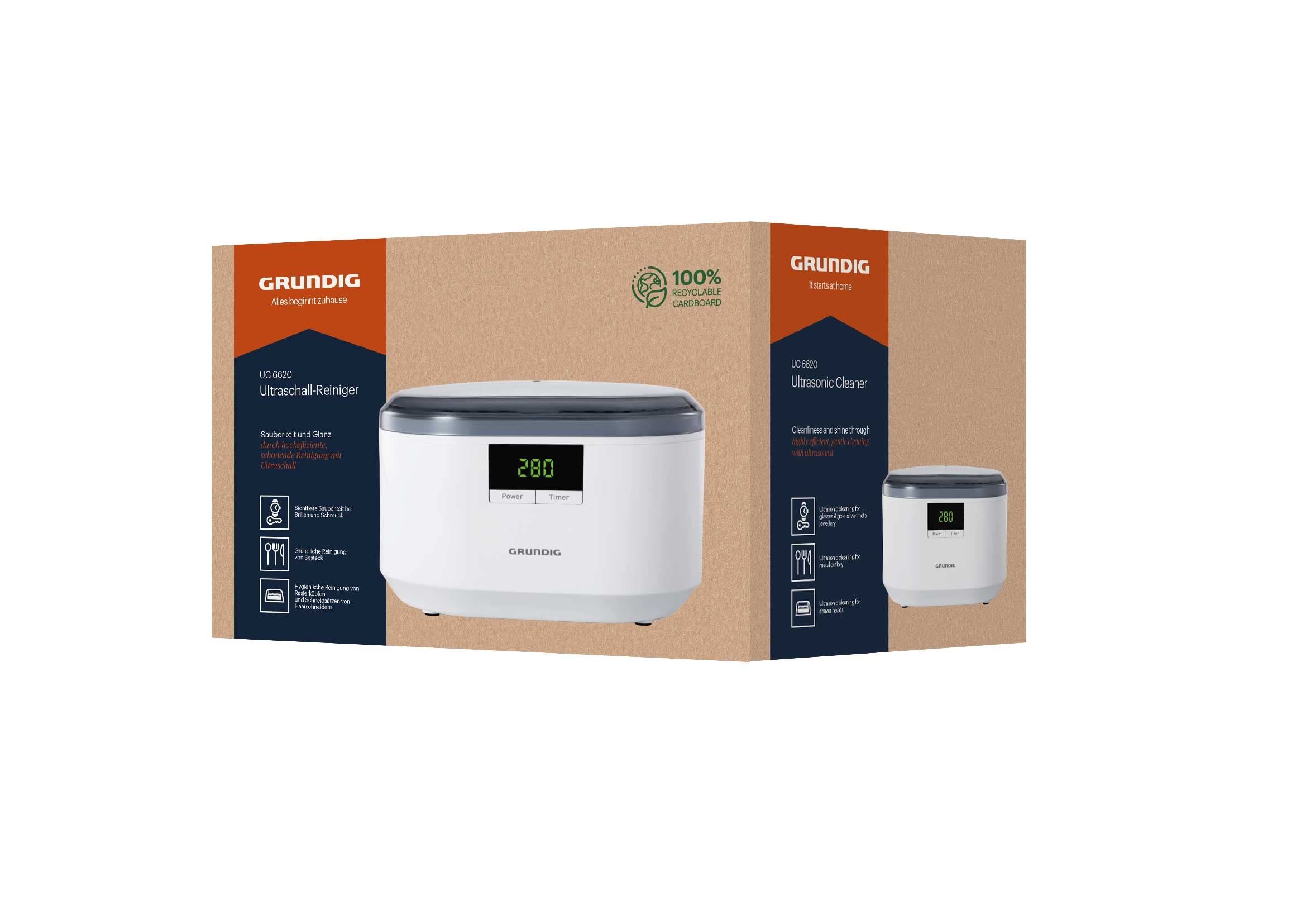 Grundig UC 6620 Ultraschallreiniger 500 ml 50 W Timerfunktion Weiß