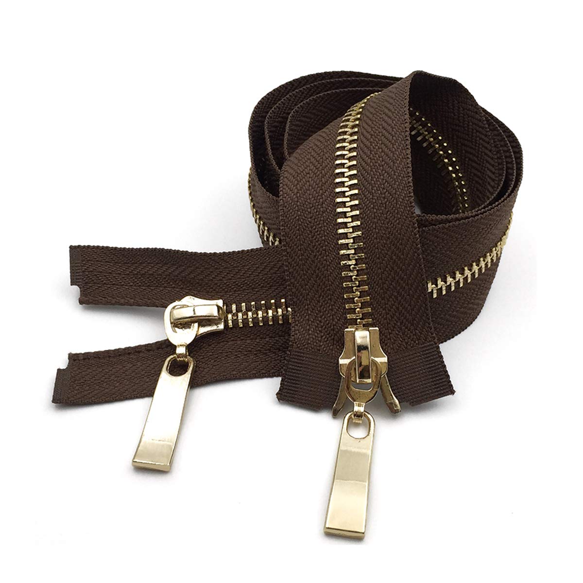 DSESS Zipper Tape#5 Metallic Nylon Coil Zippers Nylon Coil Zippers Bulk Jacket Zippers for DIY Sewing Craft Tailor Bag Garment，1Pcs(Coffee Gold,80cm)