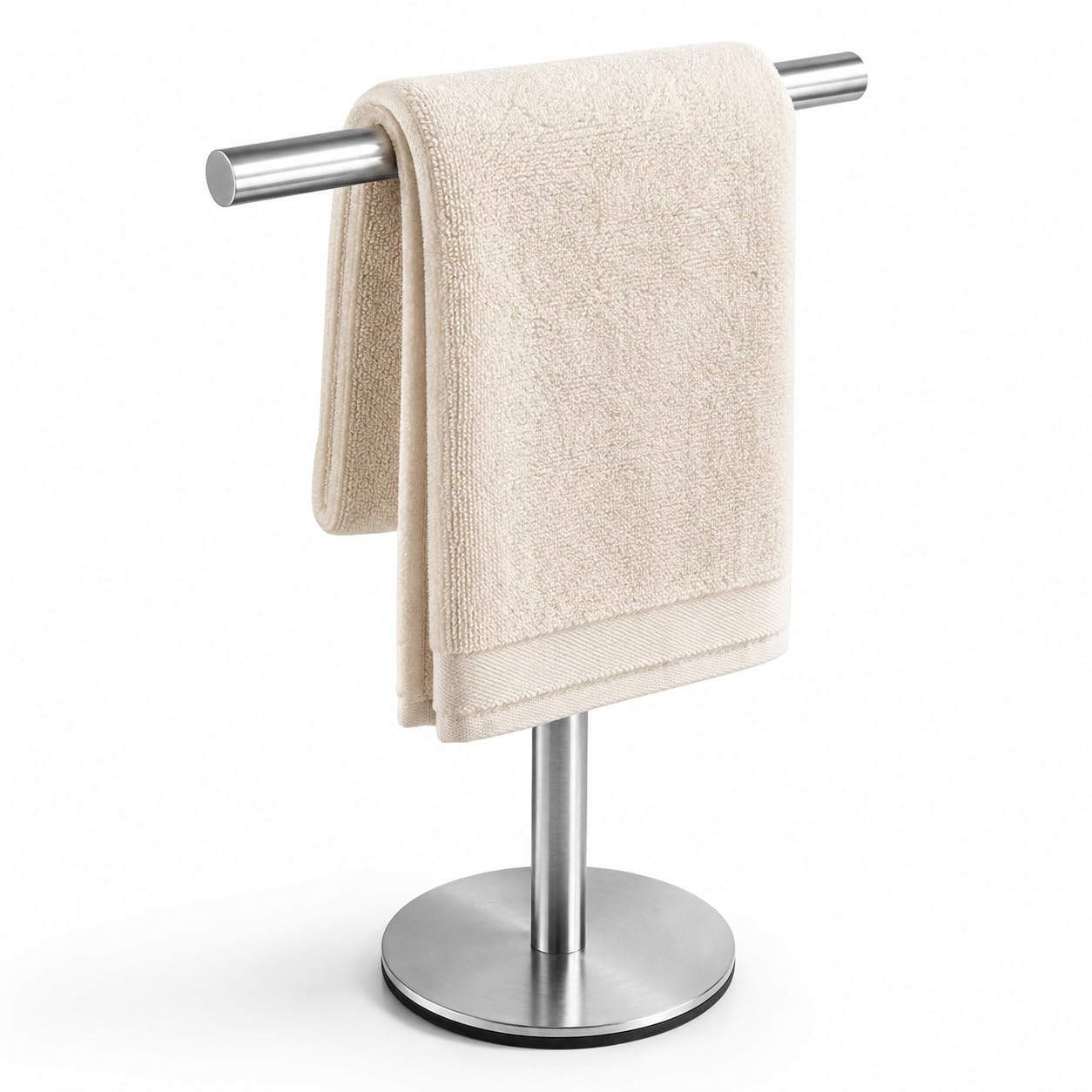 Bluebyrne Silver Bath Hand Towel Holder Standing, T-Shape Towel Bar Rack Stand, Sus304 Stainless Steel Brushed Finish,Tower Bar For Bathroom Kitchen Vanity Countertop