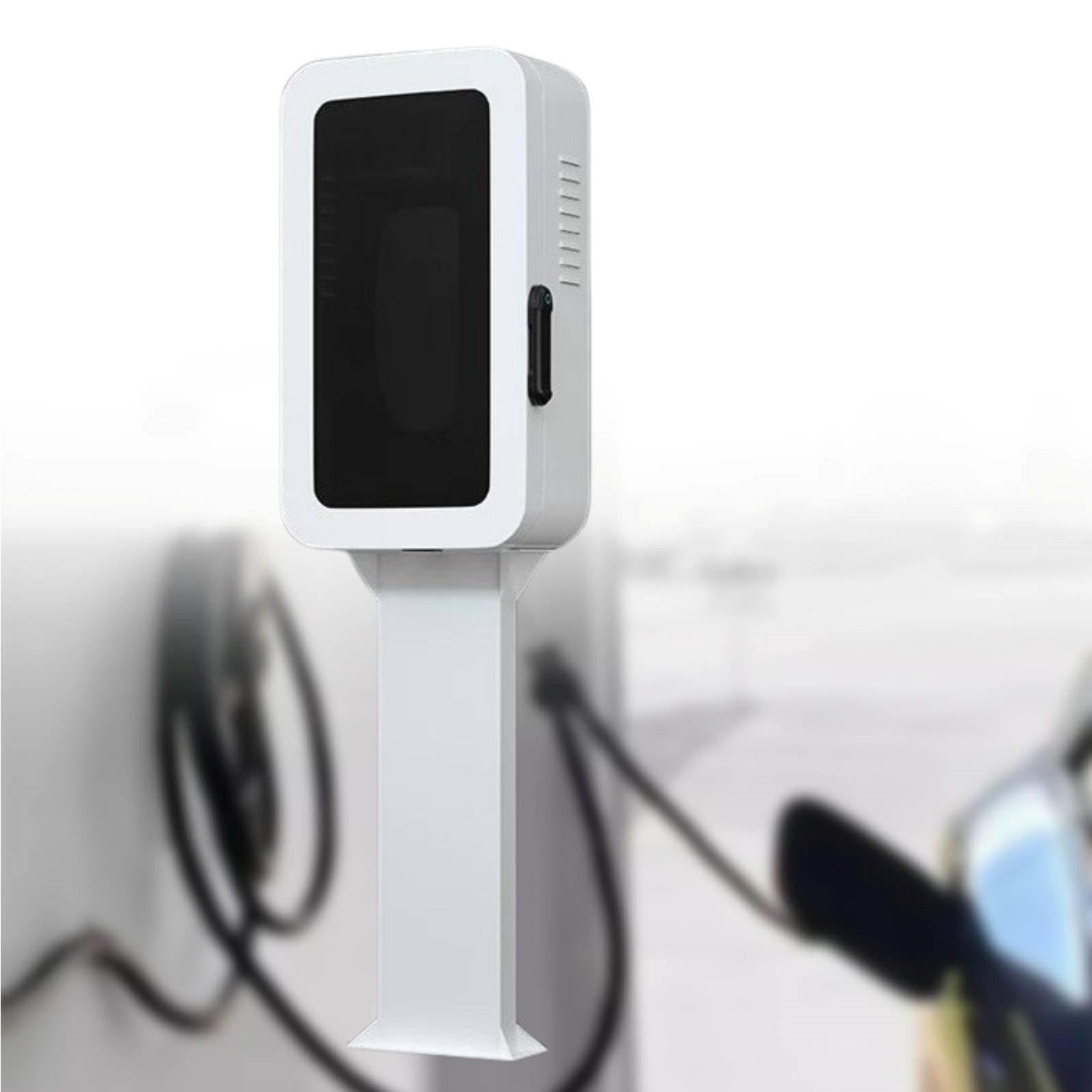 MhWrughts Wall Charger Station Box for Tesla Wall Connector and ChargePoint, Weatherproof EV Charger Enclosure with Lock and Cable Storage for Home Outdoor Use White-FingerprintB