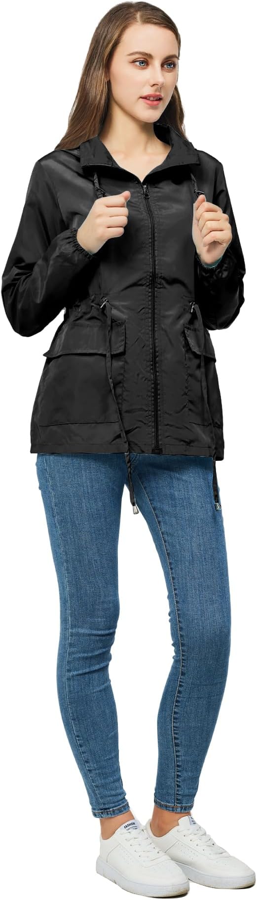 Women-Rain Jacket-Hood Waterproof-Lightweight Windbreak-Packable — Cute RainCoats Travel Polka Dot Ladies With Pouch