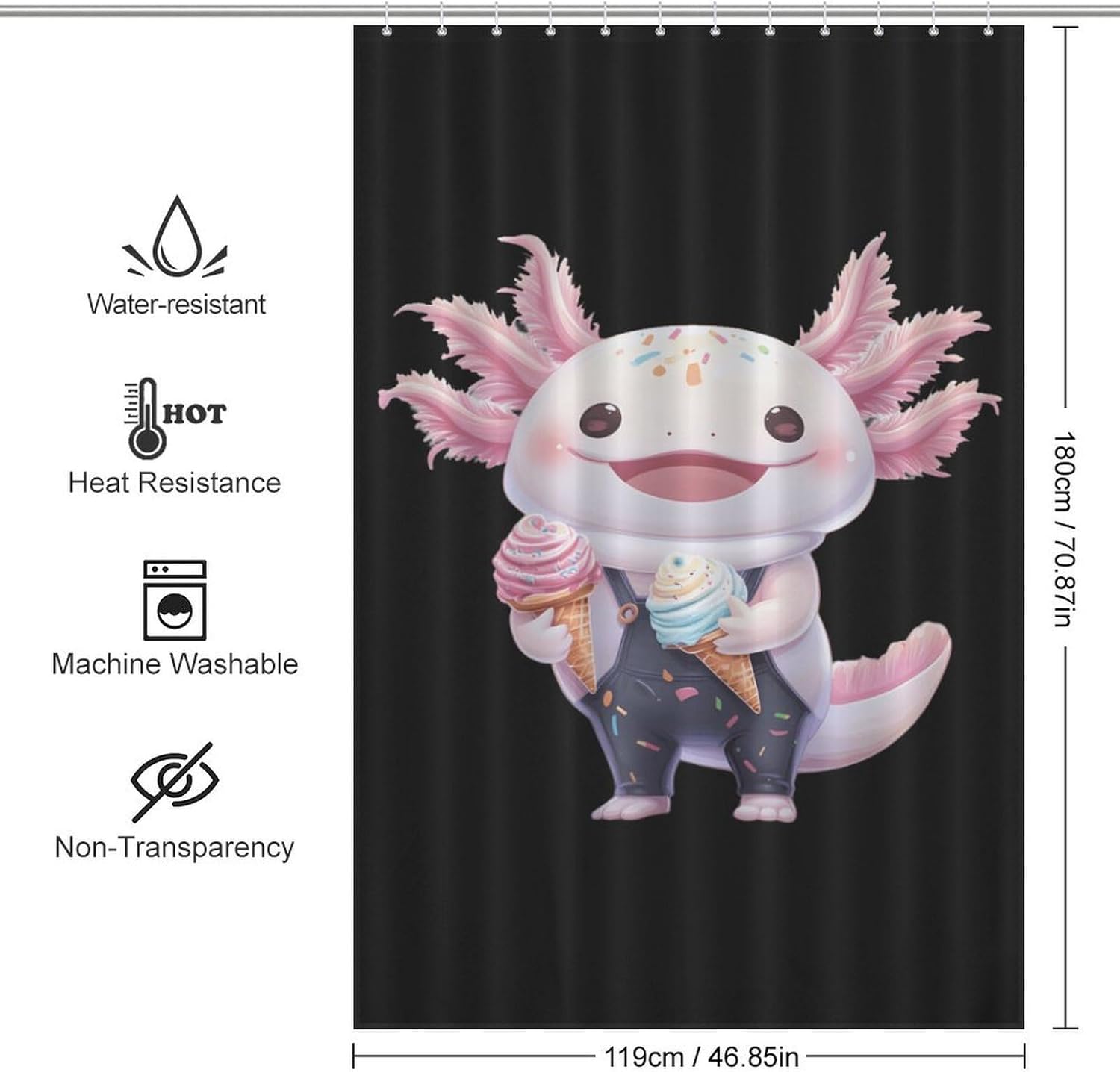 Axolotl Ice Cream Shower Curtain 46.85x70.87Inch（119x180cm） Polyester Bath Curtain Shower Curtains Printed Decorative