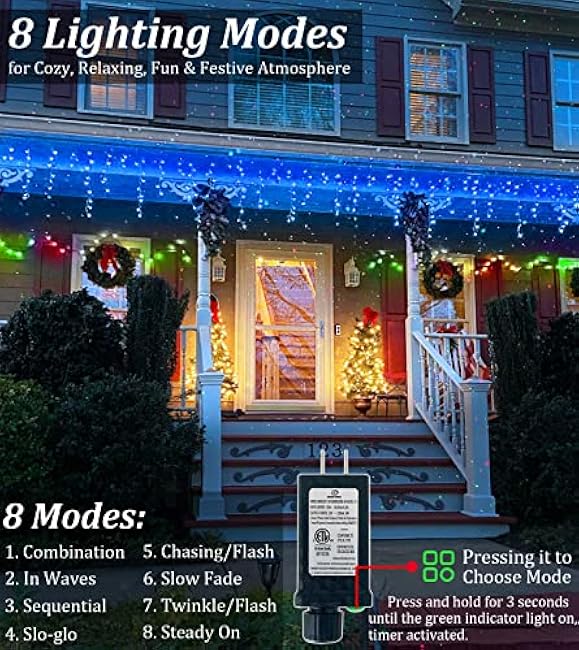 BPAZVUH 66ft Outdoor LED String Lights, 8 Modes with Timer Memory, 611 LEDs on 141 Drops, Waterproof for Holidays, Weddings, Parties (Blue)