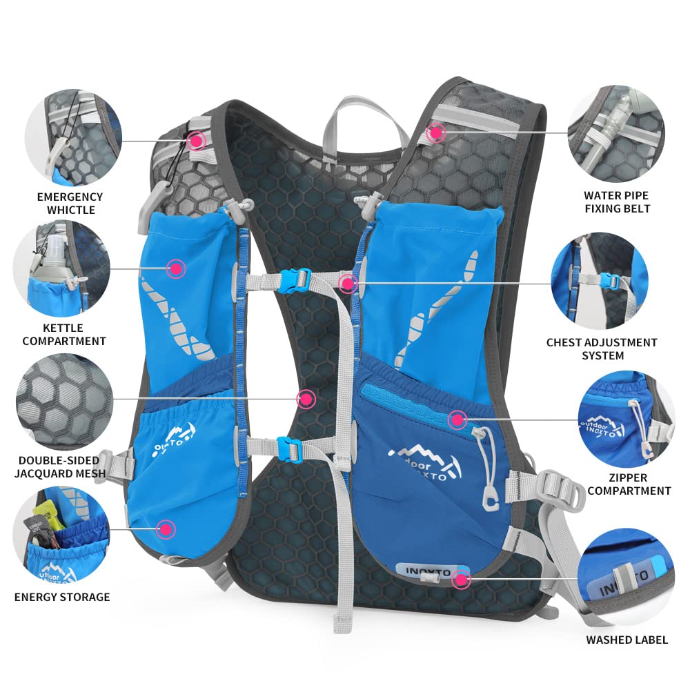IX INOXTO Gilet da corsa per idratazione per uomo e donna zaino da acqua per corsa, 3 l, per corsa, corsa, corsa, maratona, escursionismo, blu