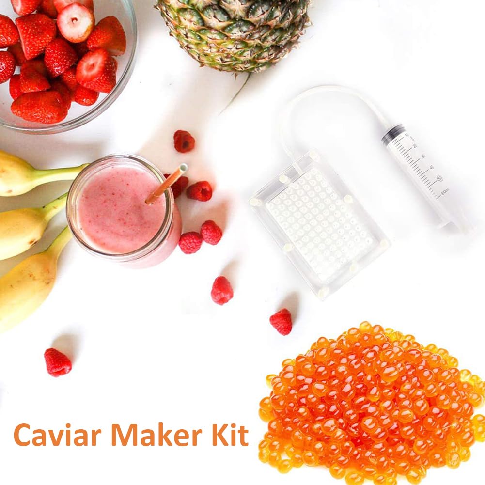 Kit Gastronomie Moléculaire Caviar Maker Box Compte-gouttes de sphérification Distributeur sauce Roe 100 trous avec infuseur et cuillère passoire