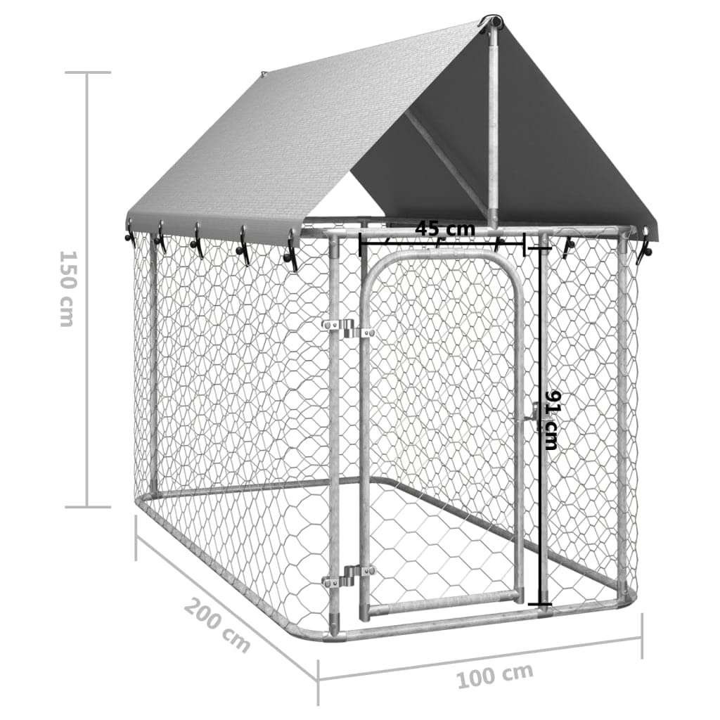 Chenil d'extérieur pour Chien, Enclos Niche Cage pour Chien Métal Chenil extérieur avec Toit 200x100x150 cm
