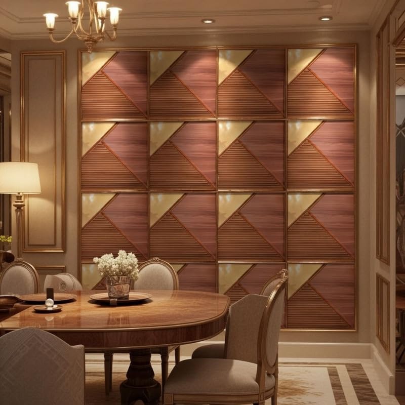Image of Kayra Decor 3D PVC Wall Panels for Bedroom & Living Room | Fluted 1 Design | Mirror Wooden Color | 19.7 x 19.7 Inch | Pack of 18 | 48.42 Sq Ft