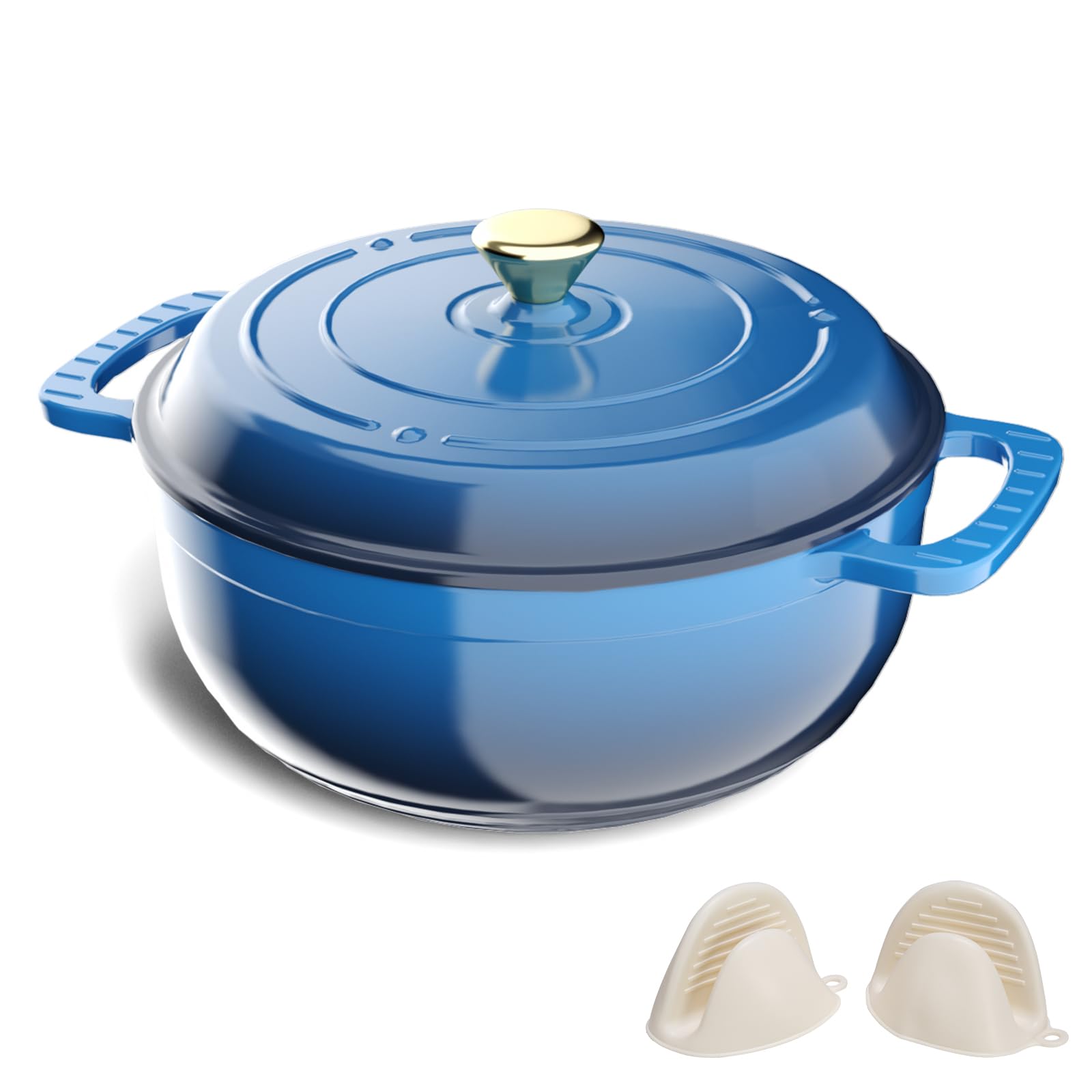 ROVSON Enamelled Cast Iron Dutch Oven, Casserole Dish with Lid and Silicone Gloves, Oven Safe Pot for Bread Baking, Braising and Stews (Cobalt Blue, 6QT)