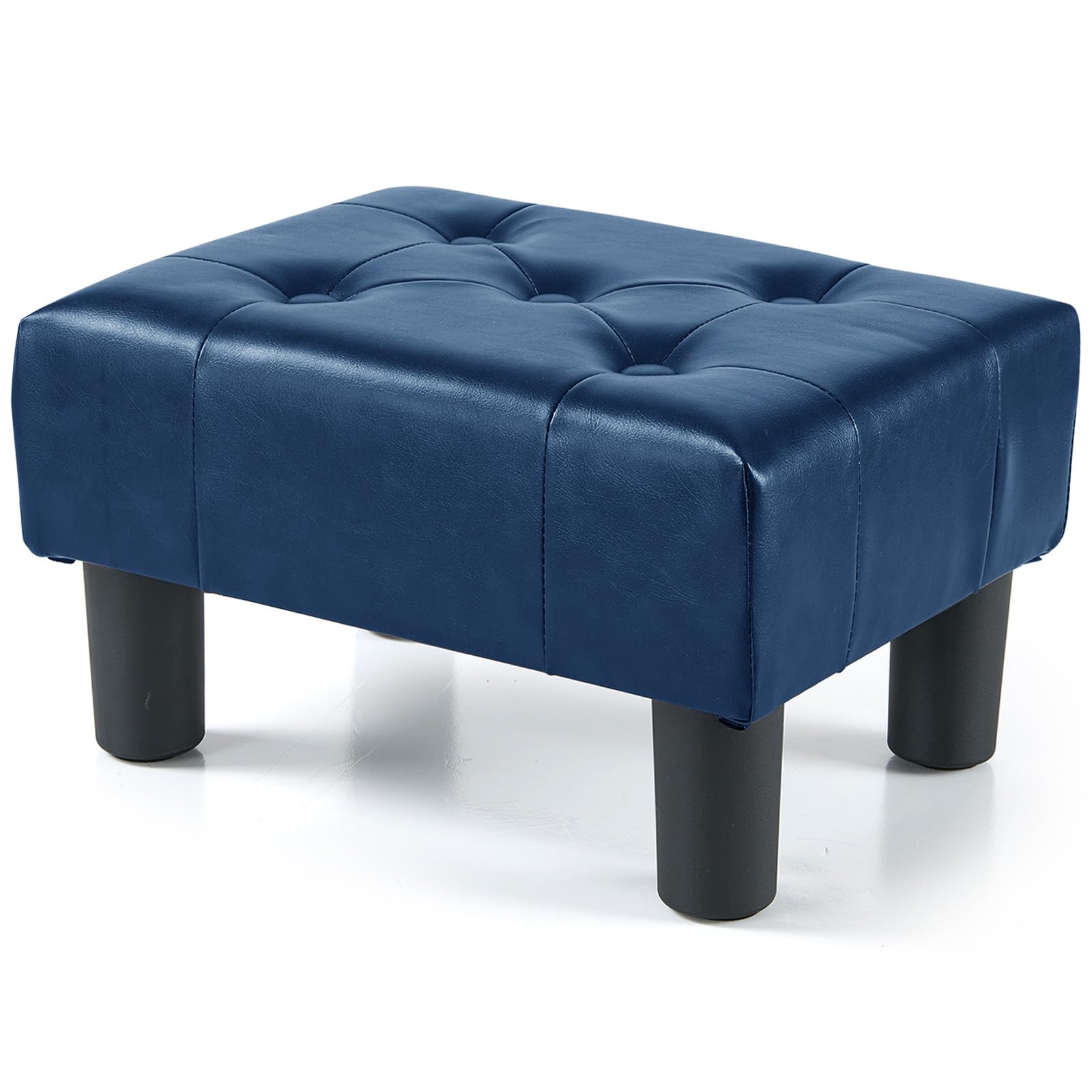 BRIAN & DANY Small Foot Stool, Faux Leather Footstool with Legs, Footstools for Living Room, Ottoman Footrest Extra Seating for Entryway, Blue