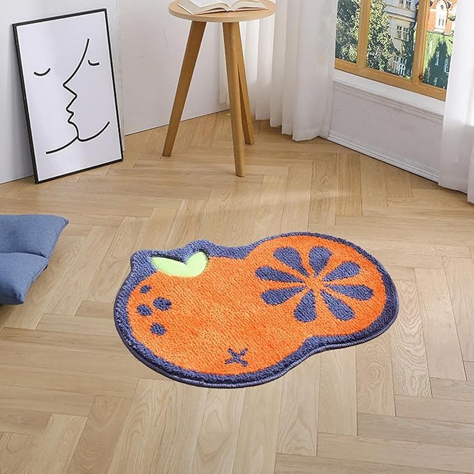 Image of GAVI Home Decor Super Soft Shaggy Bath Mat Anti Skid Anti Slip Cute Absorbent Kids Small Bath Mat Cartoon Fruit Bathroom Rug Non Slip, Cute Bathroom Floor Mat for Home Kitchen(60 x 40 Cm) (Pumpkin)