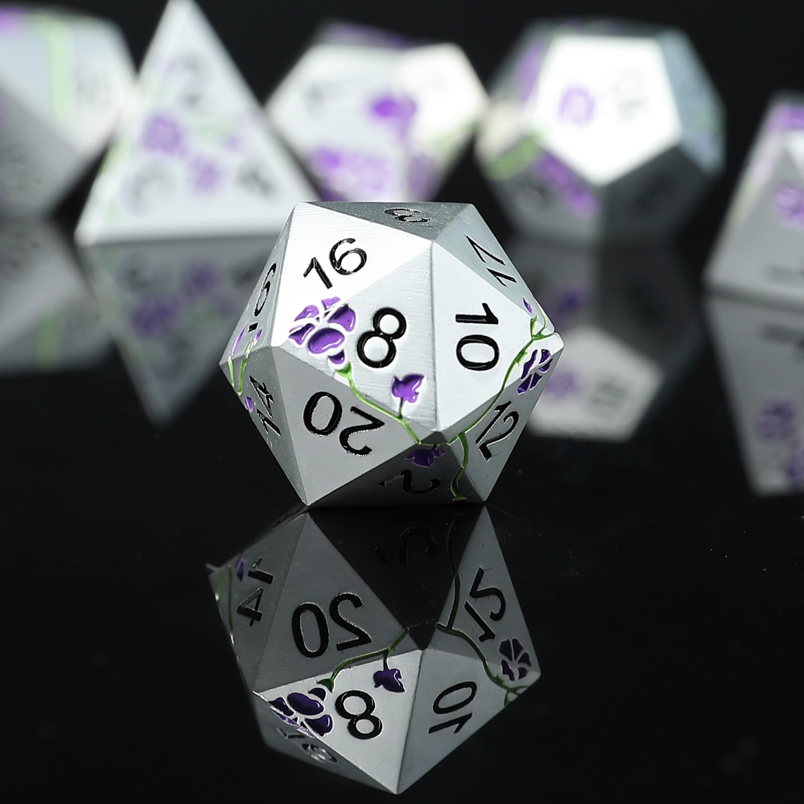 Elifel Metal DND Dice Set 7 PCS Flower Metallic Heavy Solid D&D Dice Set for Dungeons and Dragon TTRPG Tabletop Role Playing Game - Image 3