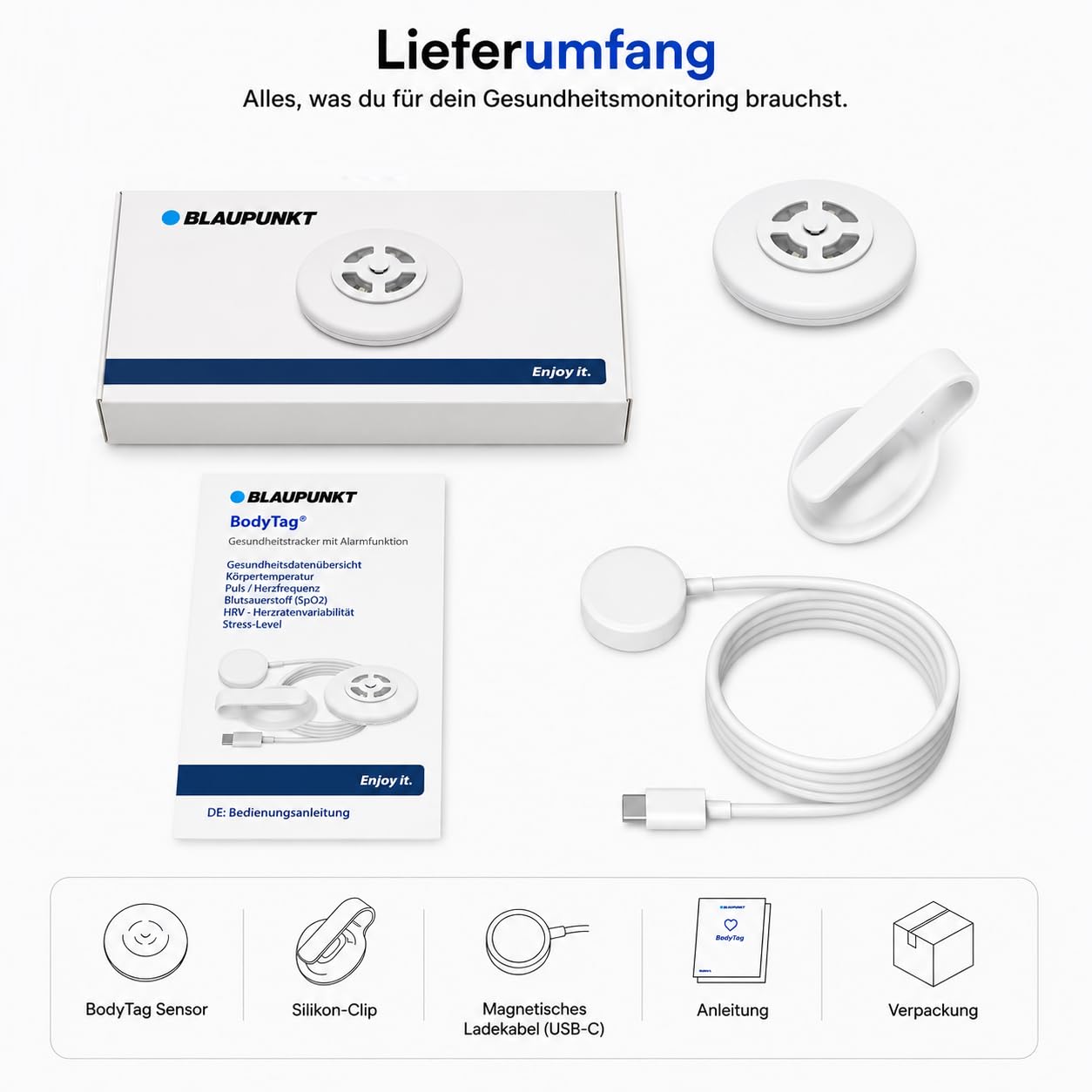 BLAUPUNKT BodyTag Baby Monitor mit Alarmfunktion für Puls & Fieberwarnung | Puls und Temperaturüberwachung | Baby Vitalmonitor mit App | Babyphone ohne Cloud und Kamera | kein WLAN