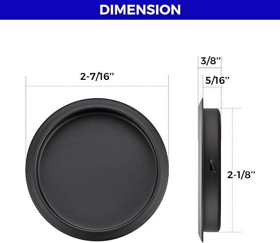 JOY DECOR 2 Pack Round Pocket Door Pulls Closet Door Pulls, 2-1/8 Black Closet Finger Pulls, Easy Snap in Installation, No Nails Needed