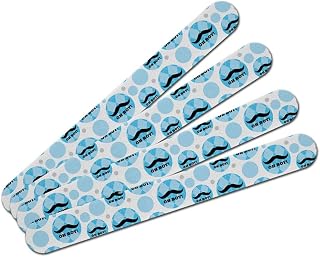 Double-Sided Nail File Emery Board Set 4 Pack - Funny Mustache - Oh Boy Blue Argyle Baby Boy Shower