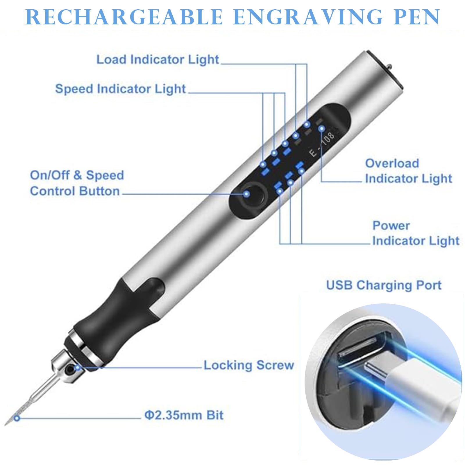 JANGKLIFE USB Rechargeable Portable Electric Micro-Sanding Pen, 3.7V 3-Speed Adjustable, Suitable for Grinding polishing - Image 2