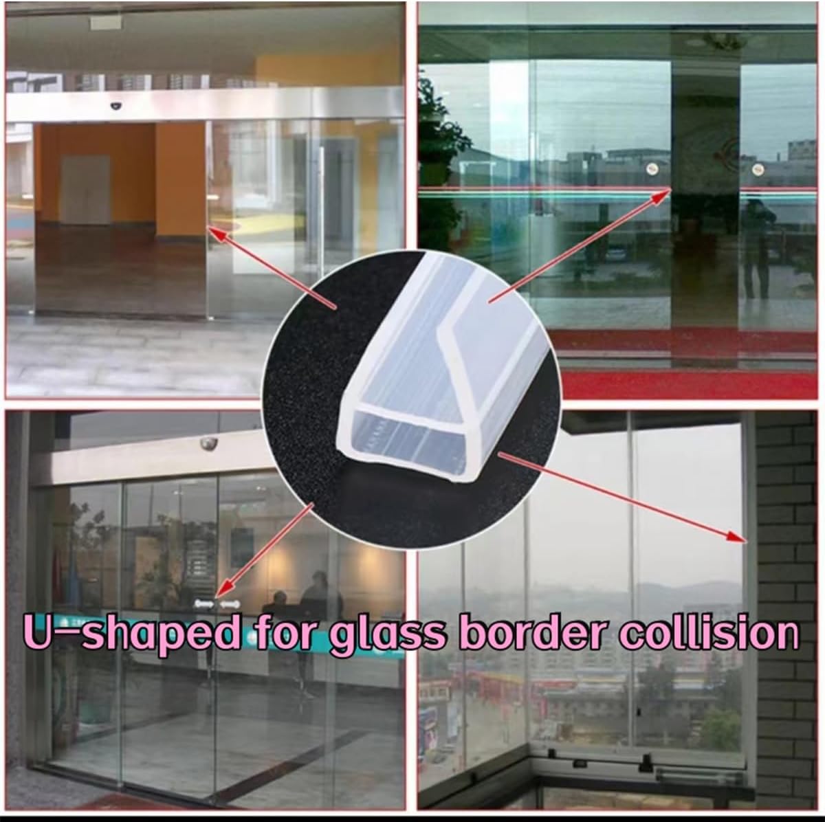 U Type Door Seal Strip Fit 1/2" (12mm) Glass, Frameless Glass Door Sweep Side Seal to Stop Leaks, Cover up to 5/16" (8mm) Gap