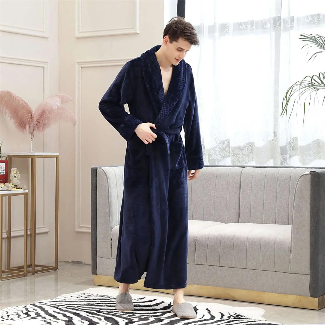 Męski długi szlafrok nocny z grubej flaneli, kimono, szlafrok, ciepły koralowy polar, luźny strój domowy, biały szlafrok (rozmiar M), biały szlafrok (rozmiar M, bordowy szlafrok X)