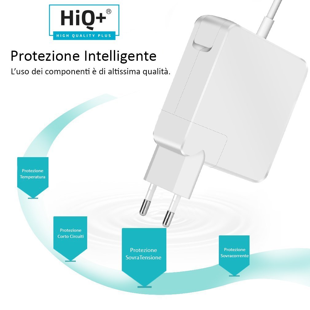 HiQ+ Caricatore 85W (Watt) Connettore Magnetico MagSafe 1 Forma ad L Compatibile con MacBook Pro 15" 17" Pollici A1150 A1151 A1211 A1212 A1226 A1260 A1261 A1278 A1286 A1290 A1297 A1343 ed Altri