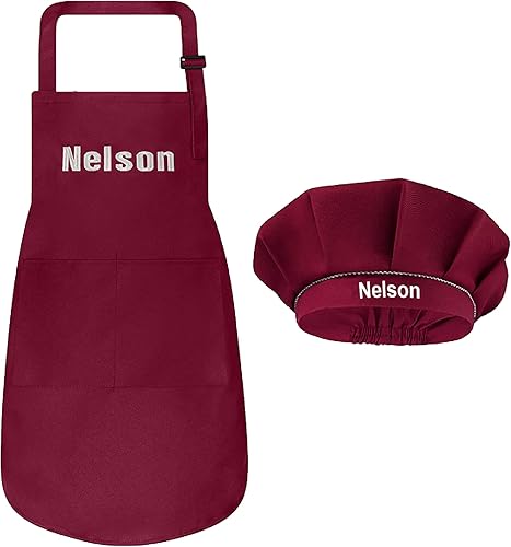 Miniatura 57 de Juego de delantal personalizado y sombrero de chef, bonito disfraz de chef para niños, delantales con bolsillos para cocinar, pintar, fiestas Negro