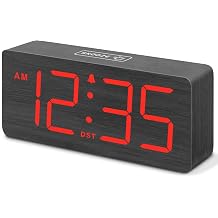 DreamSky Wooden Digital Alarm Clock for Bedroom - Desk Clocks for Living Room with Large Numbers, Loud Alarm for Heavy Sleepers with Volume Control, Dimmer, DST, Office Wood Decor Plug in Clock
