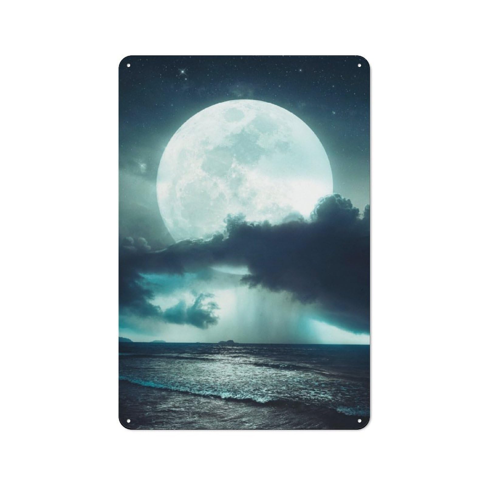 Rustic Vintage Metal Sign 30x20cm Featuring Moon Storm, Home Bar Decor for Cafe, Pub, Workshop Or Home Bar
