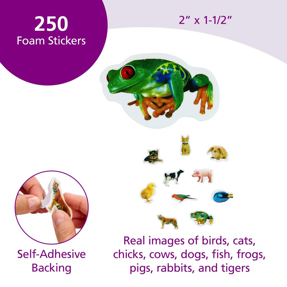 Colorations Lot de 250 autocollants en mousse avec photo d'animaux