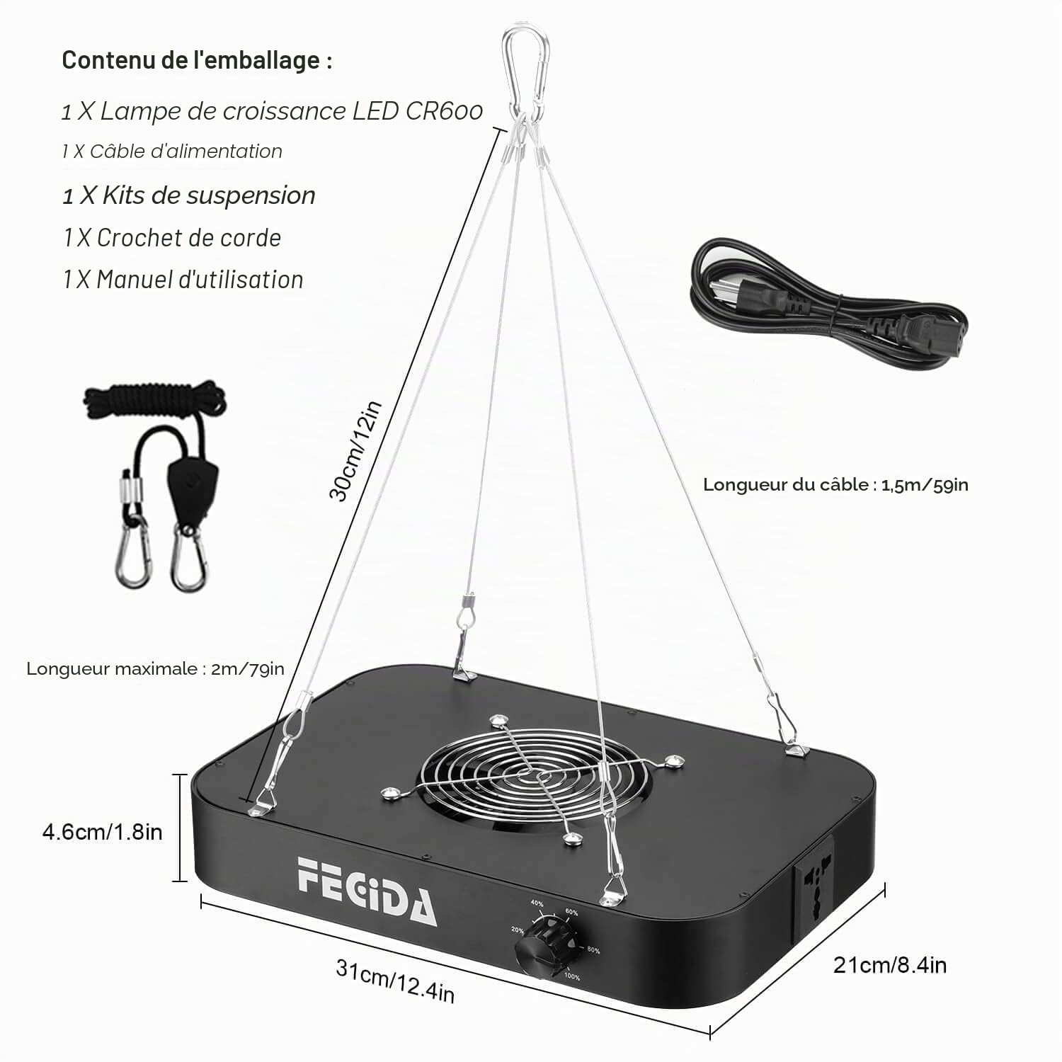 FECiDA Dimmable LED Grow Light 12000 Lumen 130W Full Spectrum for Indoor Plants