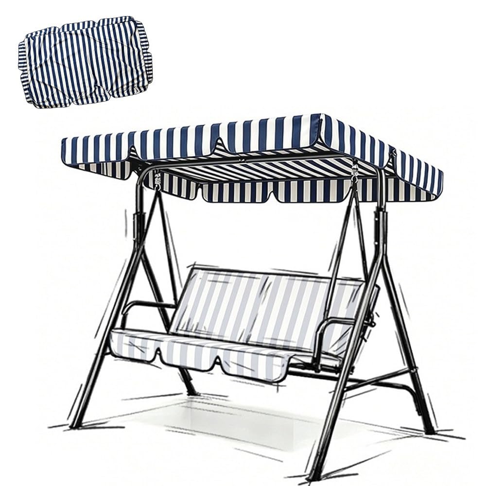 RTVGNSZSJL 56x47in 75x47in Stripe Swing Canopy Replacement Top Outdoor Patio Swing Canopy Replacement Cover Sun Shade Waterproof 210D Oxford Cloth(Blue,82x57in-210x145cm)