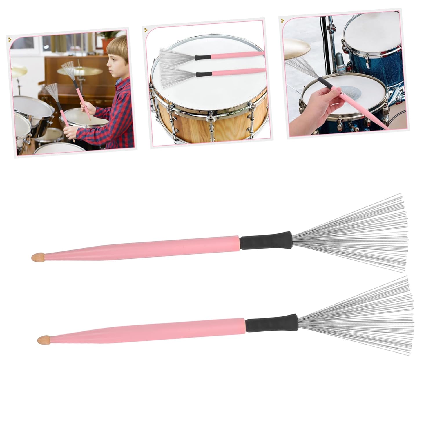 Veemoon Jazz Drum Brush with Maple Handles Carbon Steel Wire Retractable Brushes for Percussion Instruments Compact Lightweight Drumsticks for Cajon and Drum Kit Soft Grip Slip Design for
