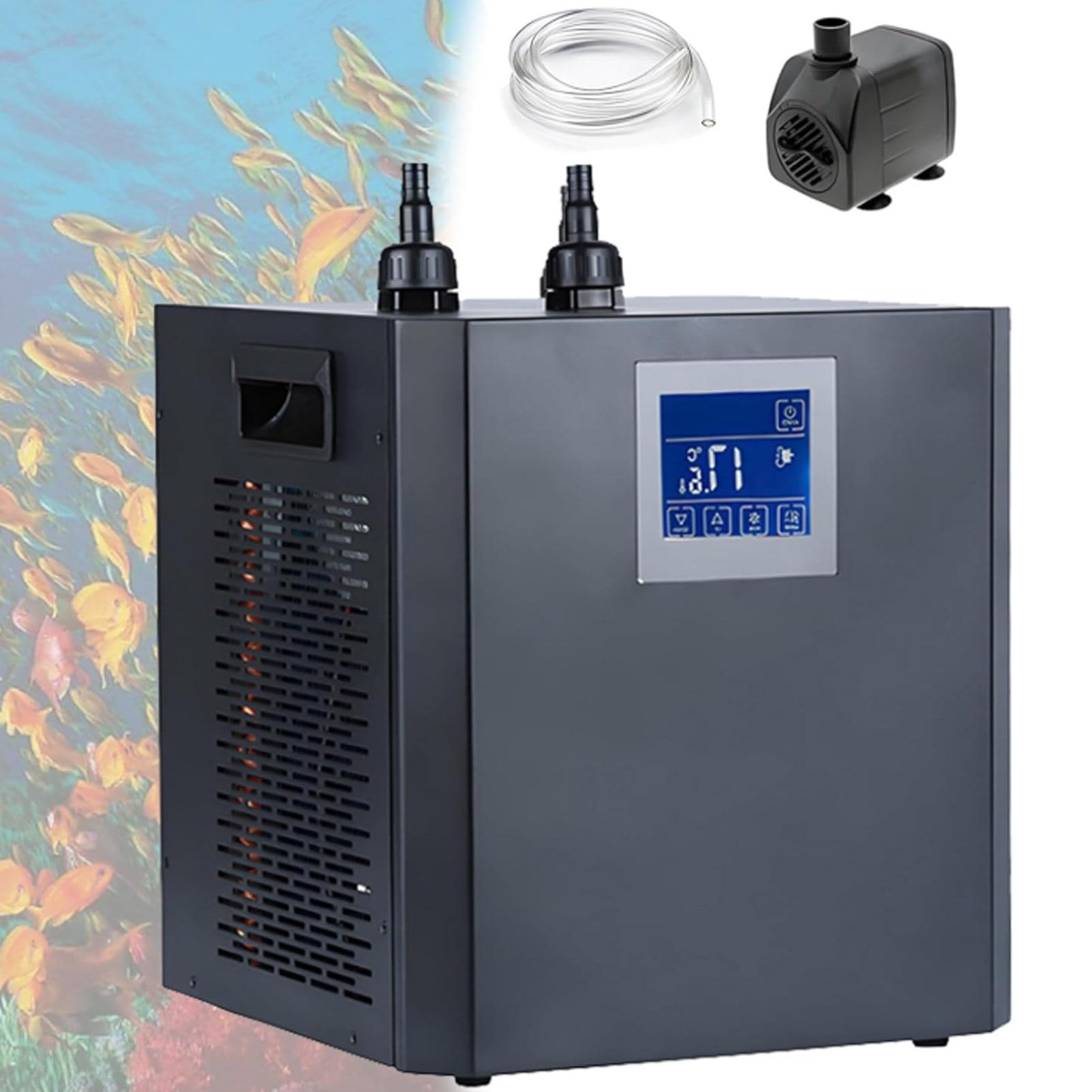 Hydravex 79 Gal Aquarium Water Chiller, 1/3 HP Fish Tank Chiller with Water Pump & 2 Pipes, Remote Control, Quiet Compressor Aquarium Cooler for Axolotl, Coral, Shrimp Tanks & Hydroponics