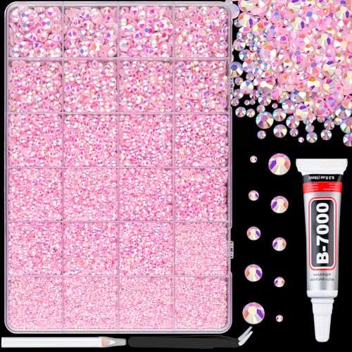 Image of 25000Pcs Resin Rhinestones for Crafting, Light Pink AB 2-6mm Mixed Sizes Non Hotfix Flatback Gems with 1Pcs Glue, Bedazzling Crystal for DIY Craft Clothing Mugs Tumblers Shoes Fabric Decor Nail Art