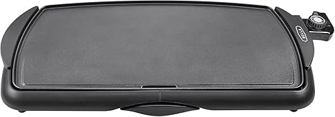 bella Plancha Eléctrica de Cerámica de Titanio Antiadherente, Gran Superficie de Cocción Sumergible y Bandeja Grasa Extraíble, Temperatura Regulable, Sin PTFE y PFOA, 27cm x 51cm, Negro