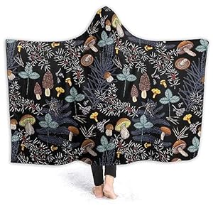 Mushroom Hooded Blanket Mushrooms Gifts for Women Soft Fleece Flannel Dark Wild Forest Mushrooms Throw Wearable Blanket All Season Plant Blankets for Bed Decorative 50″x40″ for Kid