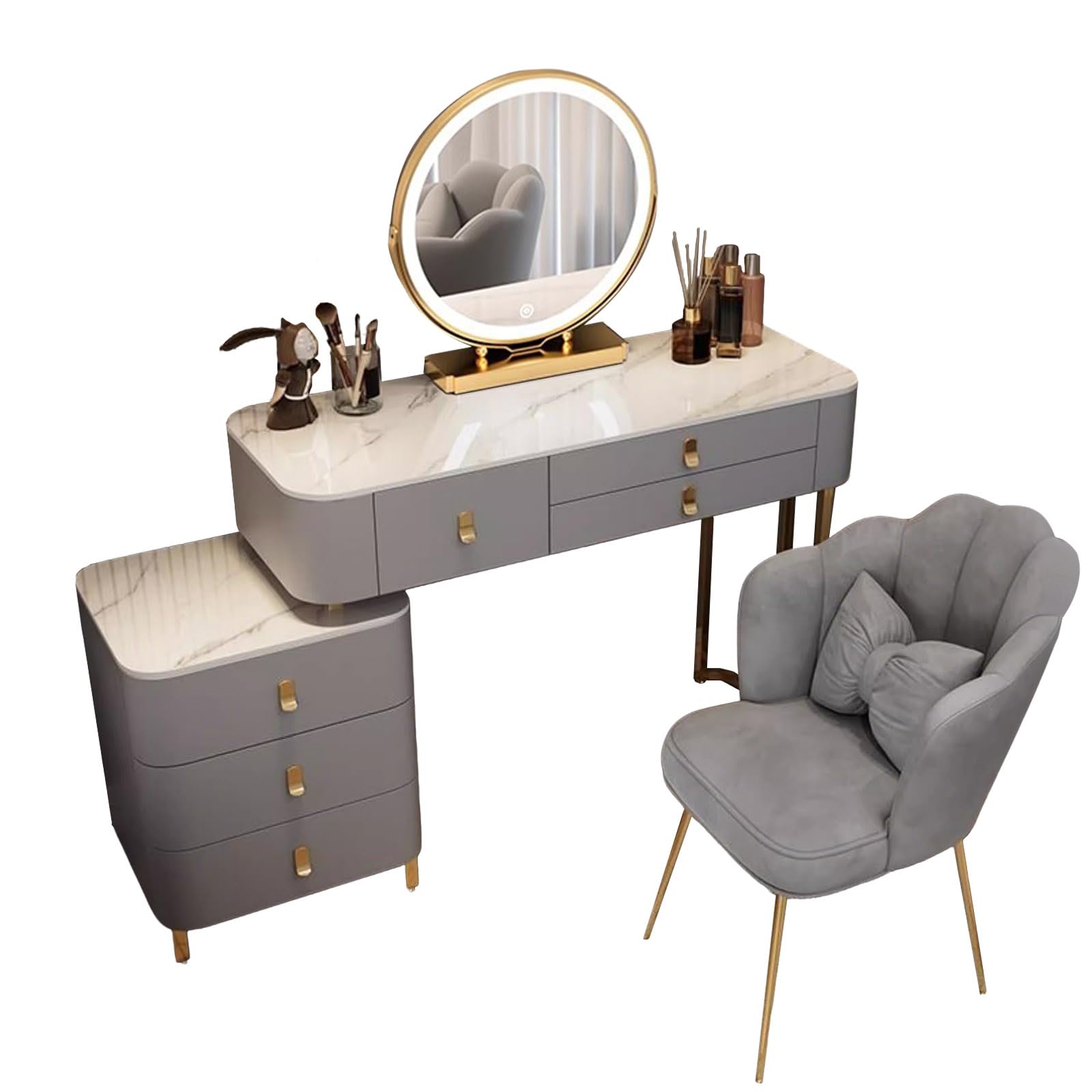 asdchZen Led Makeup Dressing Table With Adjustable Brightness Mirror Modern Vanity Desk With 6 Drawers Stylish Bedroom Dresser For Women Girls Mothers & Daughters