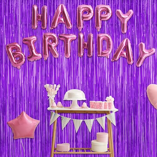 Image of ZATAYE 2 Pack Purple Foil Curtain Streamer Decorations | Purple, Metallic Foil, 3.28 x 7.05 FT, Tinsel Backdrop, Foil Curtain Streamer, Party Decor, Photo Booth Door Wall Decor