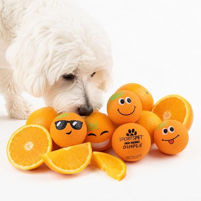 SPORTSPET High Bounce - Pelotas de goma natural para perros (mandarinas de alto rebote DIMPLE, paquete de 6…