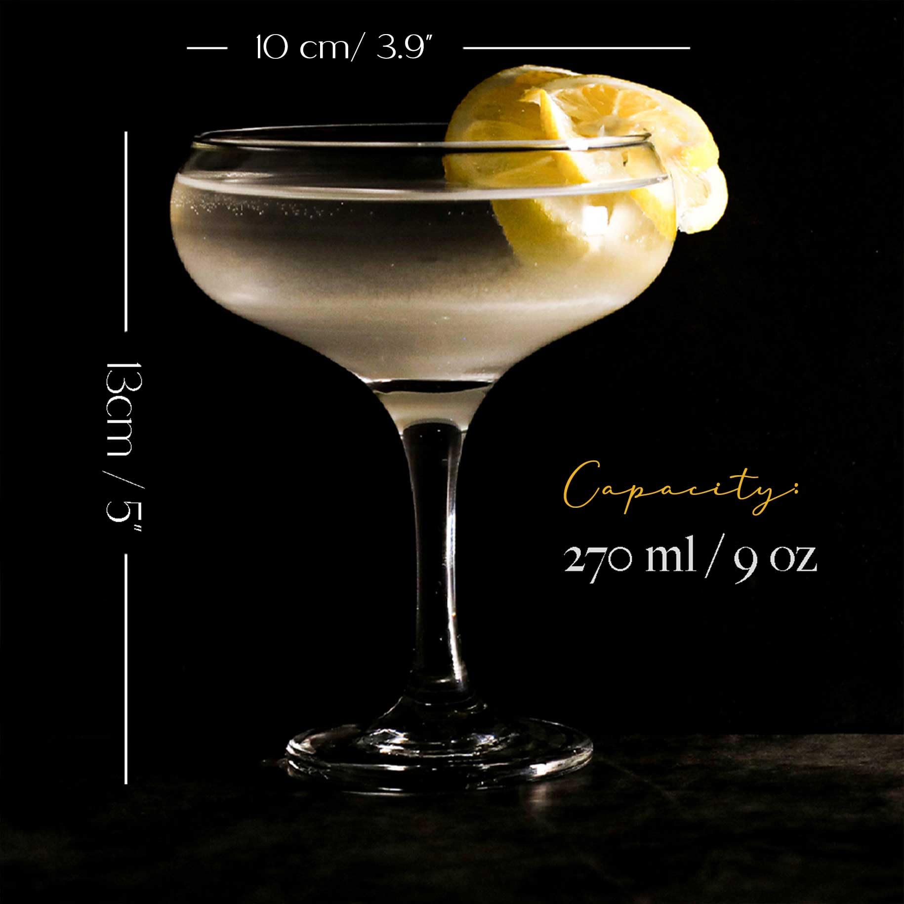 Juego de 6 vasos de cóctel de champán, elegantes copas de cóctel, copas de martini, cristalería de tallo largo (6 piezas (270 ml)