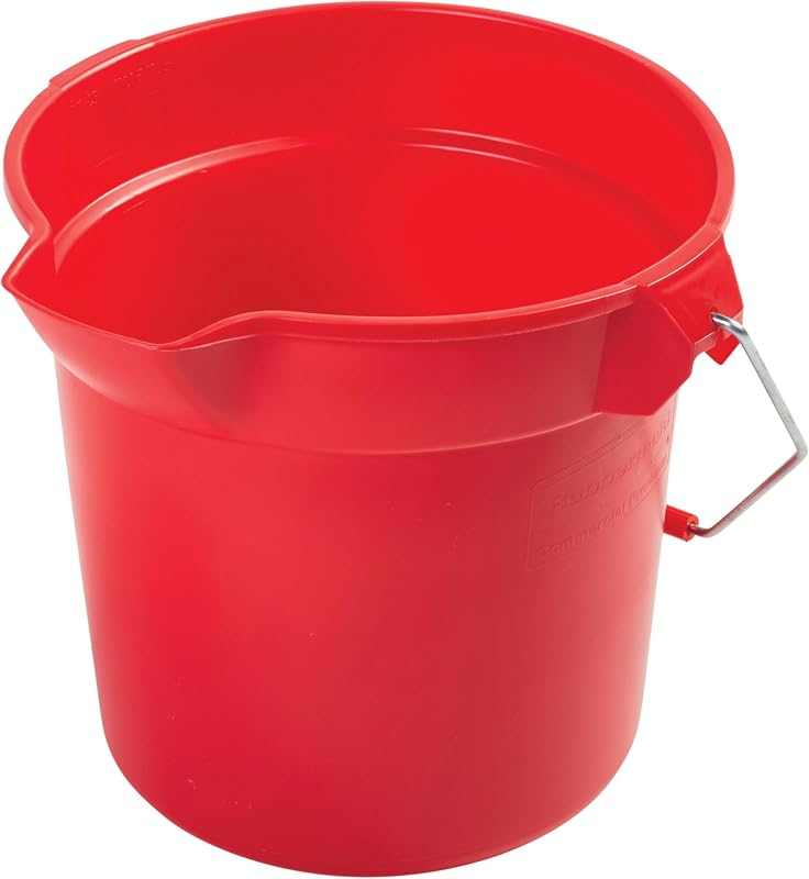 Brute Heavy-Duty Round Bucket, 10-Quart, Red, Corrosive-Resistant Pail with Handle for Cleaning/Material Transport