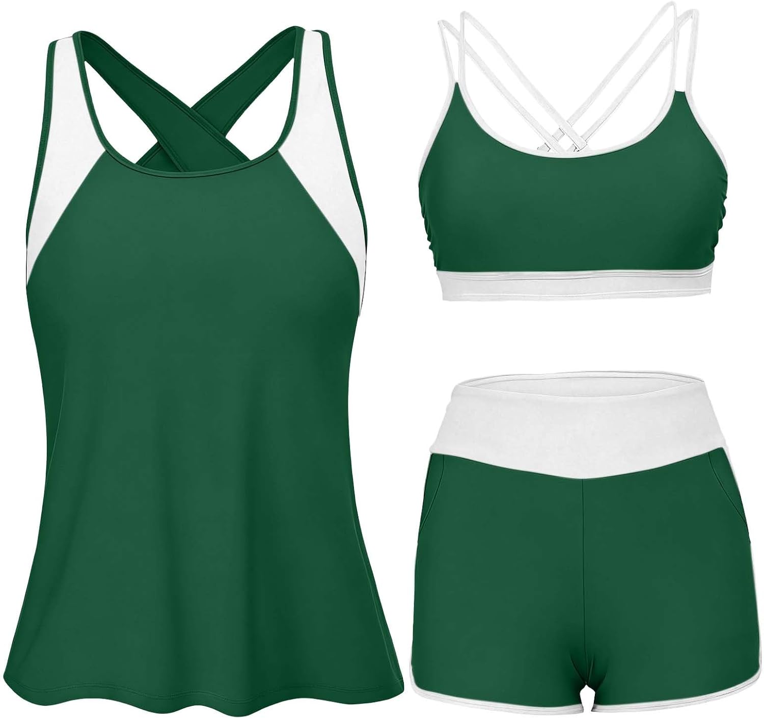 Tankini Swimsuits for Women 3 Piece Sets with Bra Boy Shorts Modest Summer 2026 Full Coverage Swimming Wear Bathing Suits