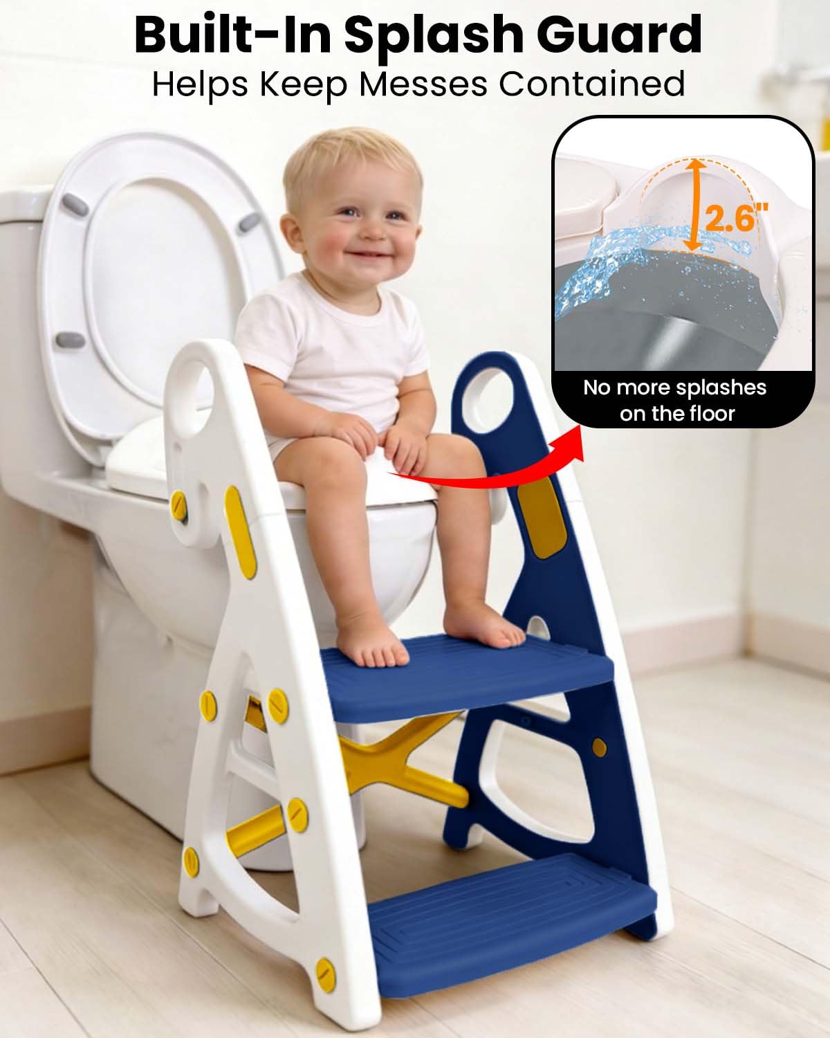 Primlect Töpfchentraining Toilette, 2 in 1 Stabiler Töpfchensitz mit Tritthocker | Verstellbare Sitz- und Stufenhöhe, extra breite Stufe, Anti-Rutsch-Pad, Spritzschutz, für Jungen und Mädchen, Blau