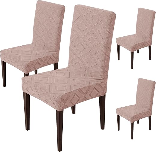 House of Quirk Stretchy Universal Jacquard Fabric Diamond Texture 220 GSM Chair Cover Removable &amp; Washable Short Dining Ch...