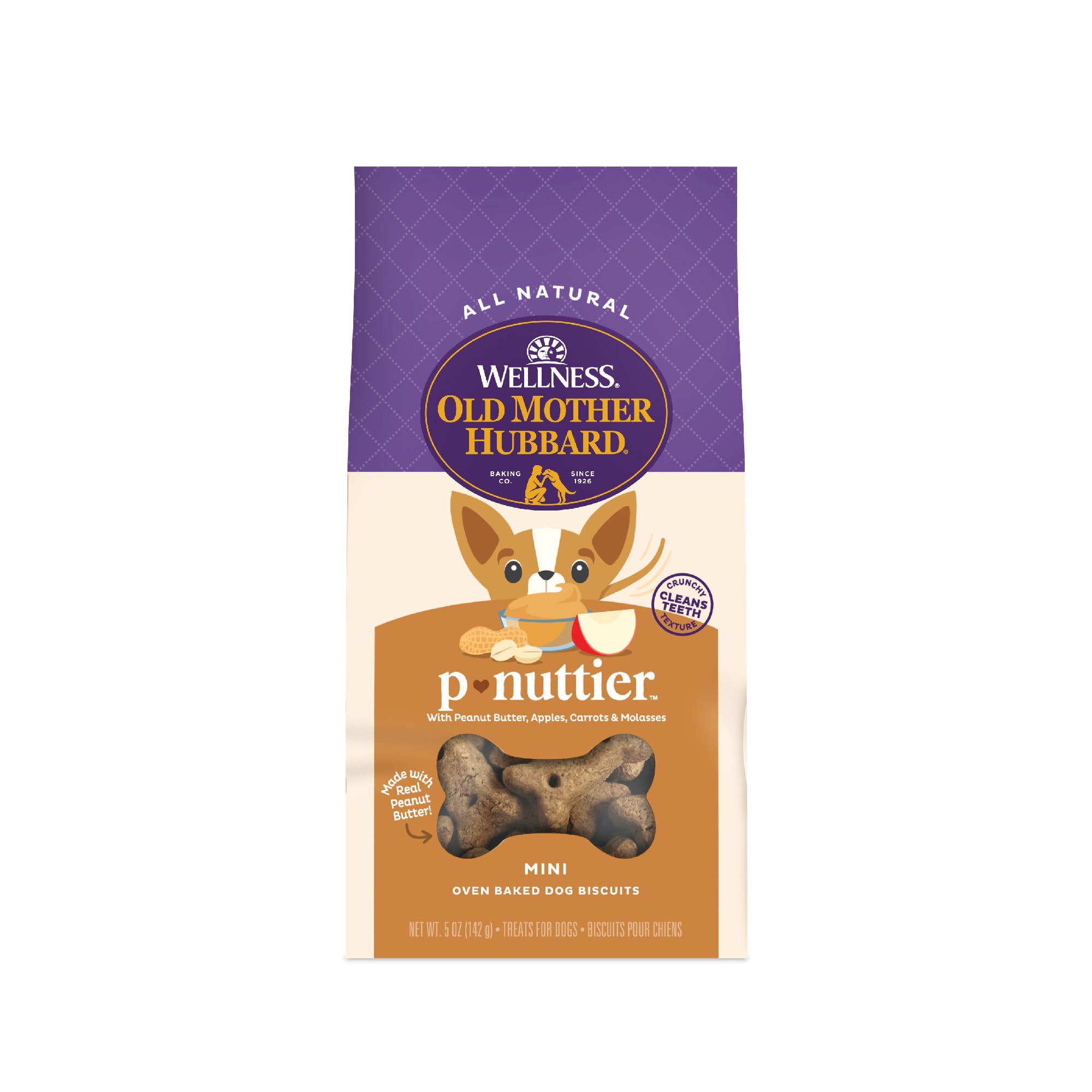 Old Mother Hubbard Wellness P-Nuttier Dog Biscuits, Natural, Training Treats, Peanut Butter Flavor, Mini Size, (5 Ounce Bag)