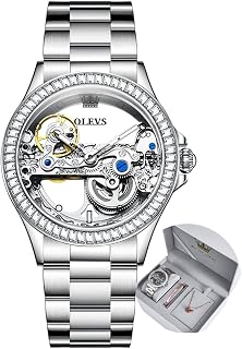 Women Watch Skeleton Set Automatic Mechanical Silver Luxury Dress Waterproof Luminous Lady Watch Gift Set
