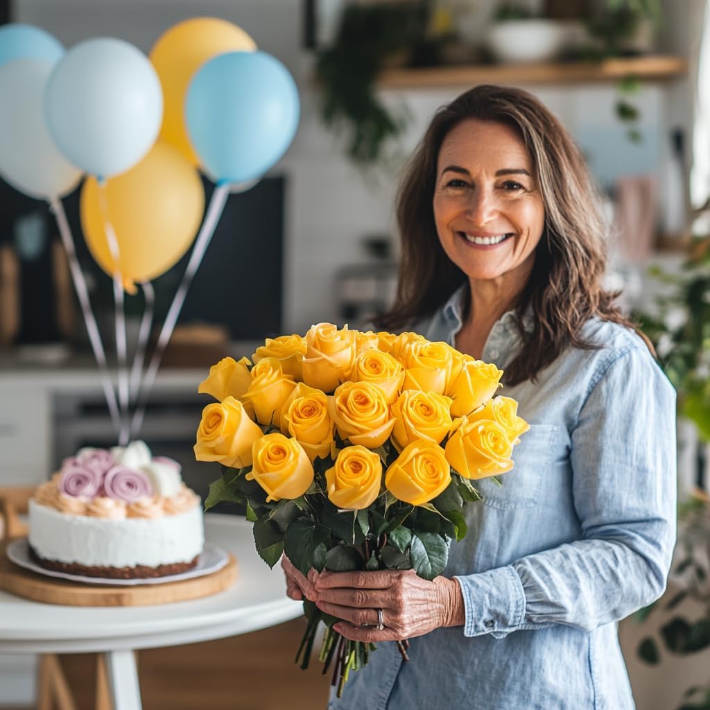 GlobalRose 12 Yellow Roses Bouquet - Responsibly Sourced Roses Fresh Flowers - Hand-Picked Flowers Fresh Bouquet for Graduation, Anniversary, Birthday & Special Occasions (1 Dozen)