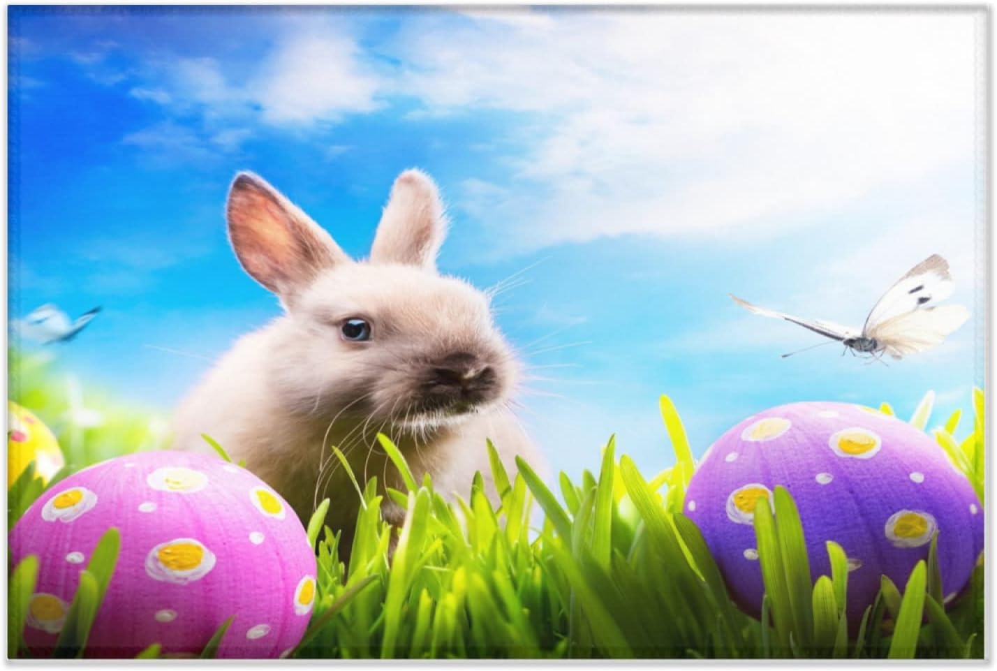 2' x 3' Happy Easter Bunny Rabbit Eggs Super Soft Area Rug for Kids Baby Nursery, Rugs for Living Room, Machine Washable Super Soft Rug