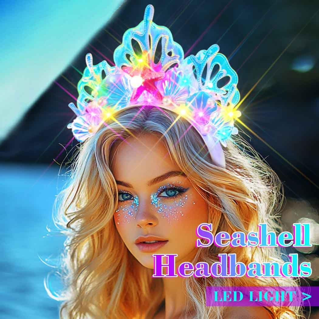 JAKAWIN Light Up Mermaid Costume Headband Seashell Headpiece Starfish Under the Sea Accessories for Women - Image 5