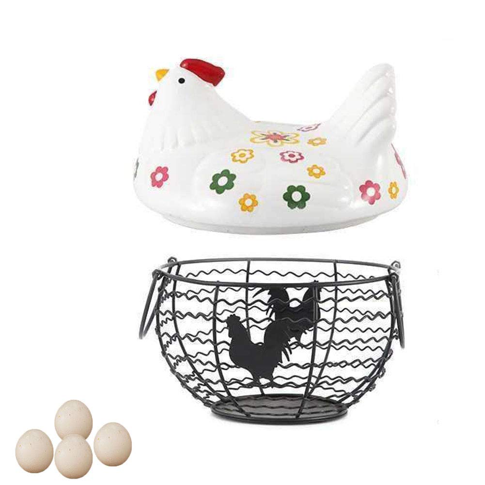 Panier de rangement en fer forgé blanc pour œufs et ail de cuisine