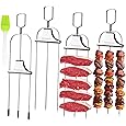 Kabob Skewers for Grilling,4-Pack 14 Inch 3-Prong Skewers for kabobs,Stainless Steel Skewer,With Push Bar Reusable Metal Skewer,Kabob Sticks,Perfect For Meat,Chicken,Sausages,Veggies,shrimp